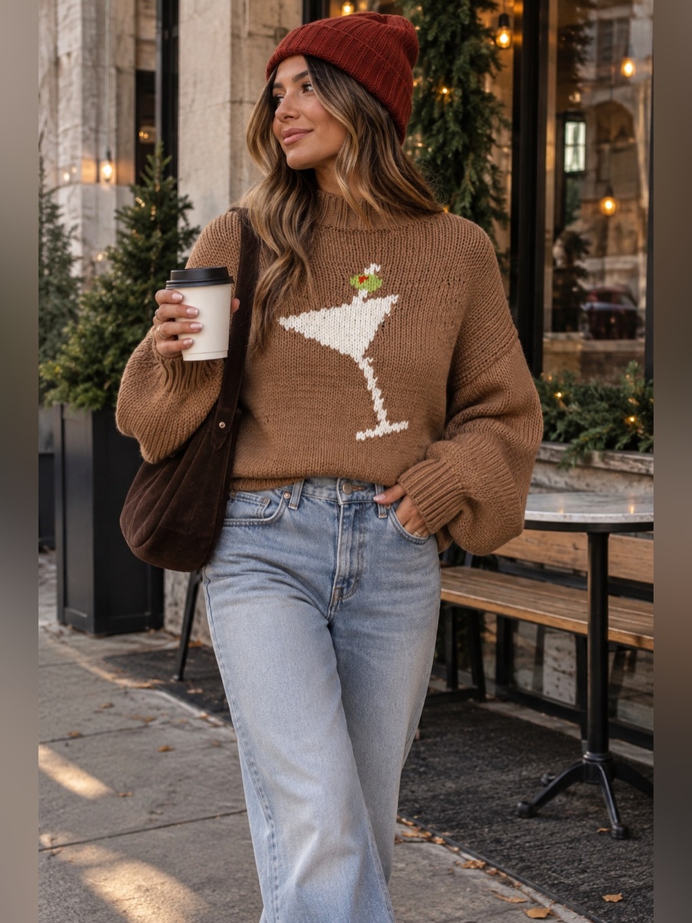Anthropologie Maeve Pippa Martini Icon Cropped Knit Sweater Brown S